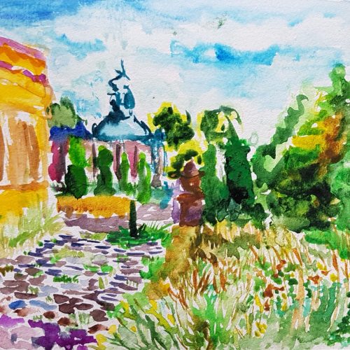 Wiese am Neuen Palais Papier Aquarell 19,8x14,5cm